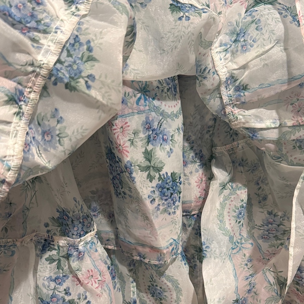 Selkie La Belle Etoile French Puff Sleeve Mini Dress in Soft Blue White Sheer - Picture 6 of 16